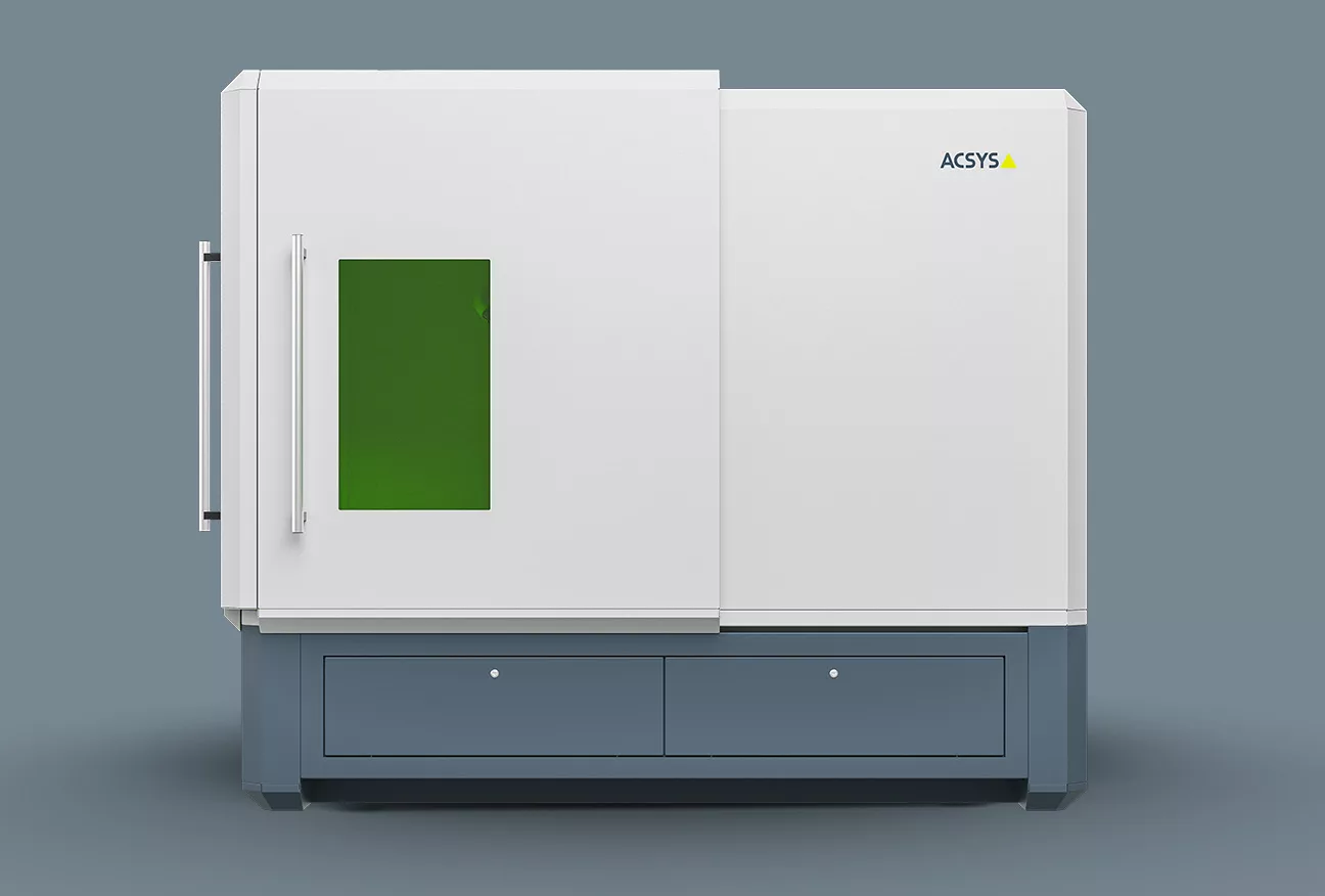 Der ORCA ist das XXL-Lasersystem von ACSYS mit weit über Eck öffnenden Türen zur Kranbeladung.